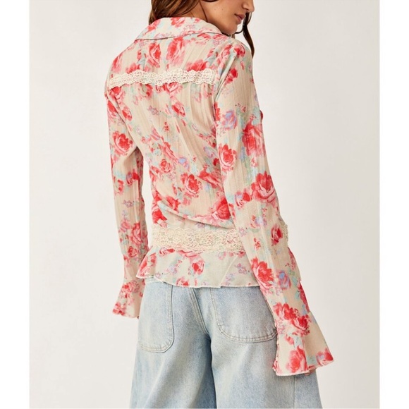 Free People “Bad at Love” Floral Ruffle Blouse NWOT - Picture 7 of 9